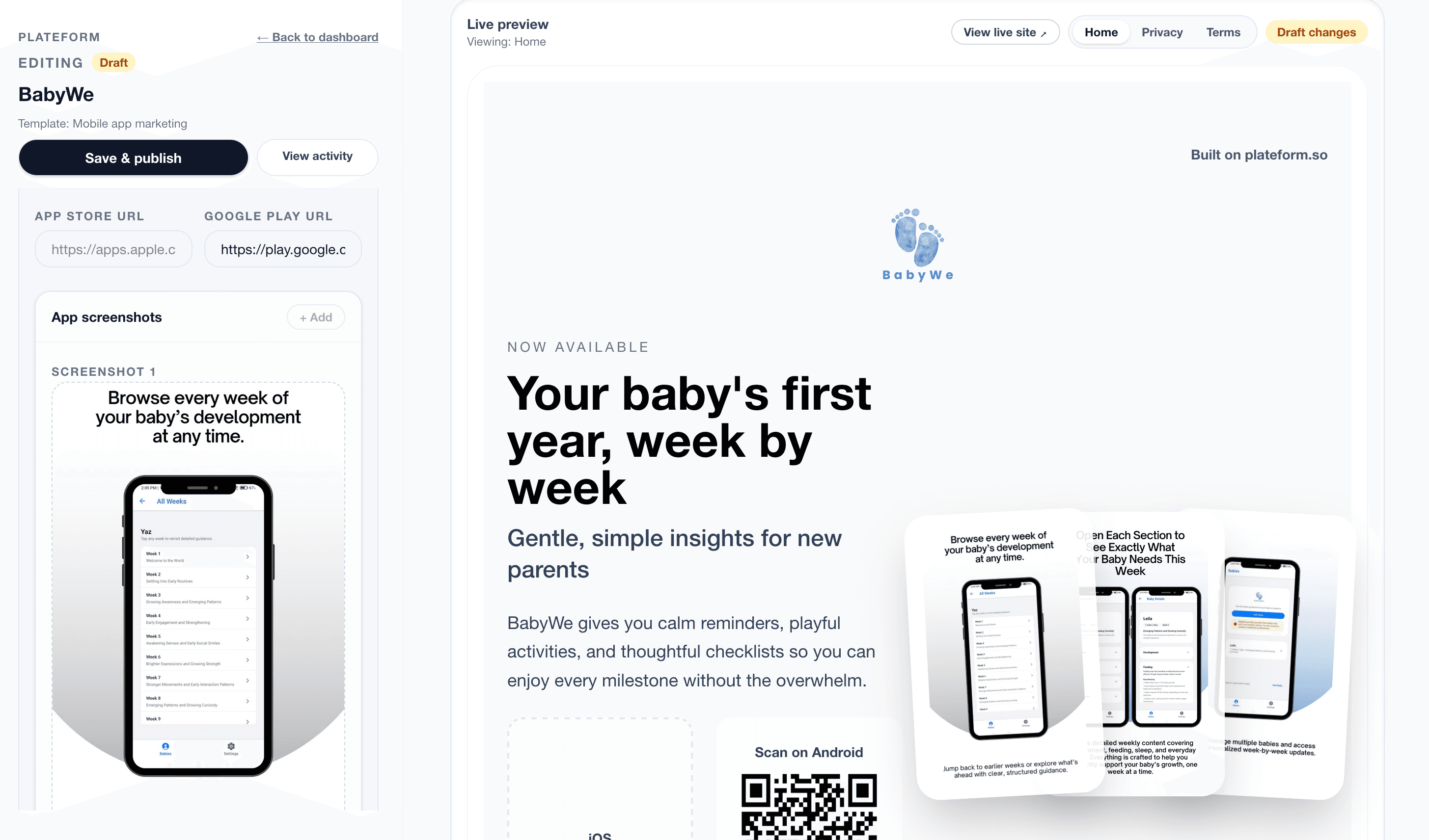 Mobile App Marketing Editor Preview
